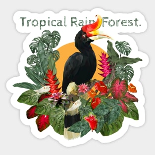 Tropical Rain forest and hornbill bird art. Sticker